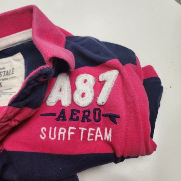 Aeropostale Y2K Pink & Blue Striped Surf Team Collared Polo Shirt Men's Size M - Picture 3 of 6